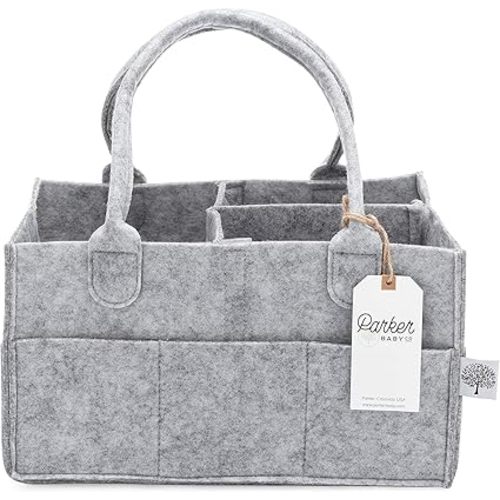 Parker Baby Diaper Caddy - Nursery Storage Bin and Car Organizer for Diapers and Baby Wipes - Gray, Regular