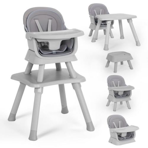 Kinder King 8 in 1 Baby High Chair, Coverts to Dining Booster Seat, Removable Tray & Double Seat Cover, Easy to Wipe, Gray