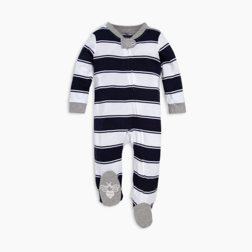 Burt's Bees Baby Organic Sleep & Play Footie Pajamas - Midnight Rugby Peace Stripe, Newborn