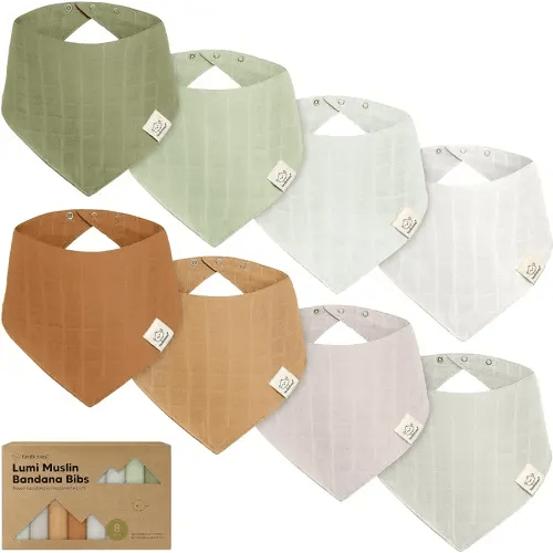 8-Pack Muslin Baby Bibs for Boys, Girls - Muslin Bandana Drool Bibs for Baby Girl & Boy, Drooling Newborn, Teething Toddler, Infant 0-36 Months, 100% Cotton Extra Absorbent & Soft (Pine)