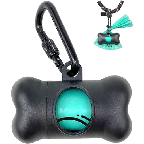 Dog Poop Pickup Bags Holder Dispenser with Standard-Sized Leak-Proof Scented Doggy Waste Bags and Carabiner with Safety Lock&Fastener Never Loose on Leash Lead Again (1 Holder 15 Bags, Black)