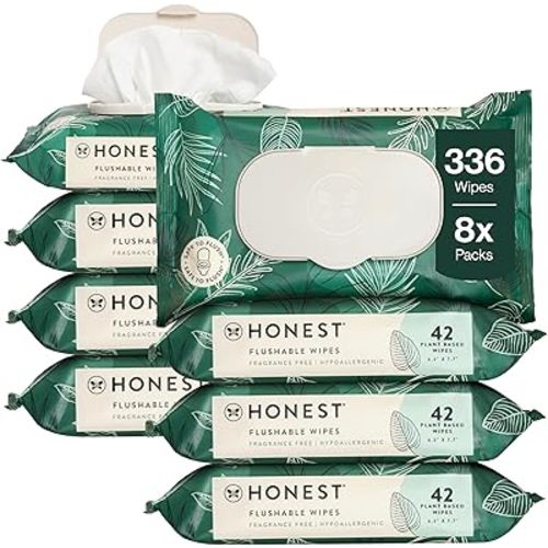 The Honest Company Hypoallergenic Flushable Wipes for Sensitive Skin, Tropical Leaves, 336 Count