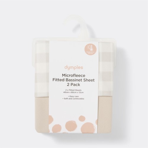 Dymples Fleece Fitted Bassinet Sheet 2 Pack - Natural Gingham