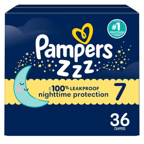 Pampers Overnight Diapers - Swaddlers Overnights - Size 7, 36 Count, Disposable Baby Diaper, Night Time Leak and Skin Protection