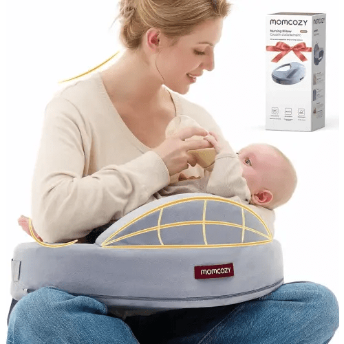 Momcozy Innovative Safety Fence Nursing Pillow - Firm & Springy Memory Foam - Stable, Ergonomic Support & Comfort - Wider Breastfeeding Cushion, Adjustable, Removable Cover, Baby Safety Certified