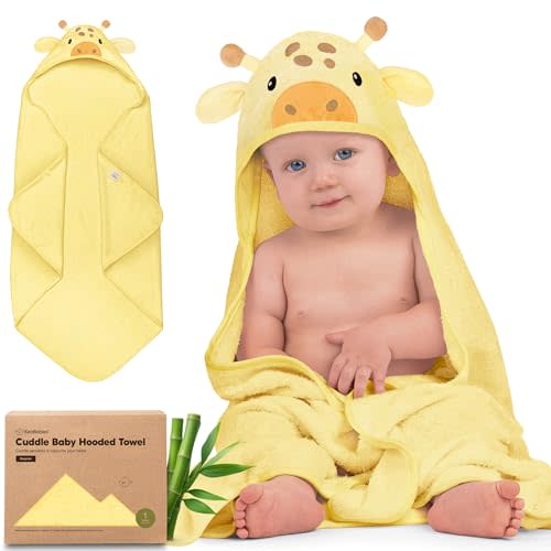 KeaBabies Hooded Baby Towel for Newborn - Viscose Derived from Bamboo Large Baby Bath Towels with Hood for Boys, Girls, Toddler, Extra Absorbent & Soft Newborn Bath Essentials (Giraffe, Regular)