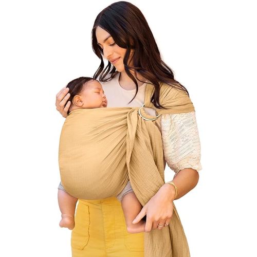 Moby Ring Sling Wrap Carrier | Hands-Free, Versatile Support Wrap for Mothers, Fathers, and Caregivers | Breathable, Baby Wrap Carrier for Newborns, Infants & Toddlers | Supports 8-30 lbs | Saffron