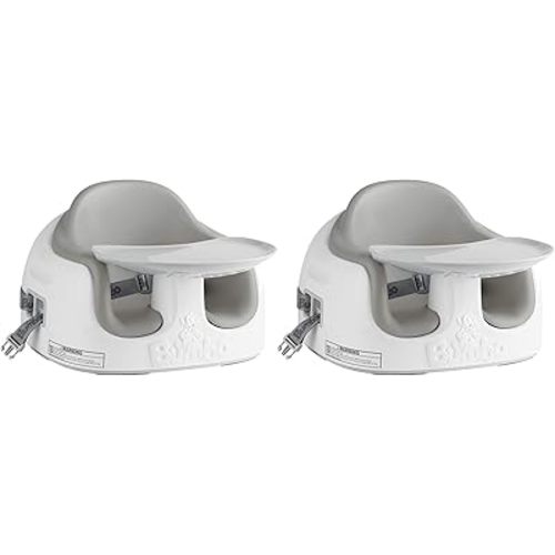 Bumbo Baby Toddler Adjustable 3 in 1 Multi Seat High Chair & Booster Seat with Removable Tray and Buckle Strap for Toddlers 1 to 3, Cool Gray (2 Pack)