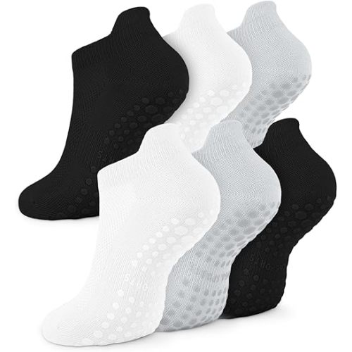 6 Pairs Grip Pilates Socks for Women, Non-slip Yoga Athletic Socks for Barre Ballet Barefoot Workout Hospital
