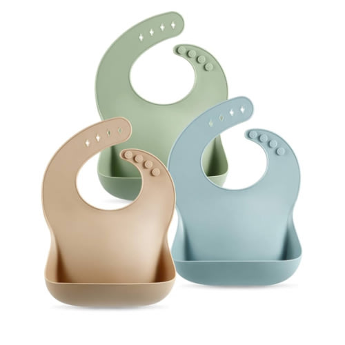 PandaEar Set of 3 Silicone Baby Bibs Waterproof, Soft, Unisex, 10-72 Months (Brown/Blue/Green)