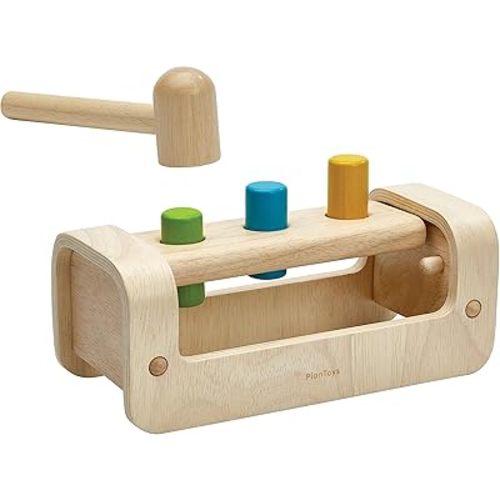 PlanToys Wooden Pounding Bench with Hammer Toy (5397) | Sustainably Made from Rubberwood and Non-Toxic Paints and Dyes