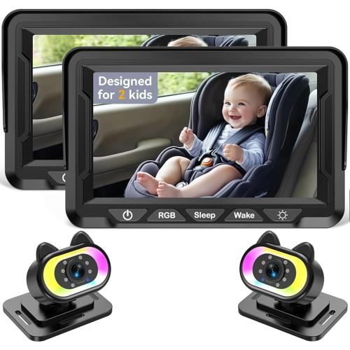 Baby Car Camera 2-Pack – HD 1080P, 150° Wide Angle, Night Vision, Adjustable LED Light, Easy Installation, Infant Safety, Rear Seat Monitoring for Car Travel