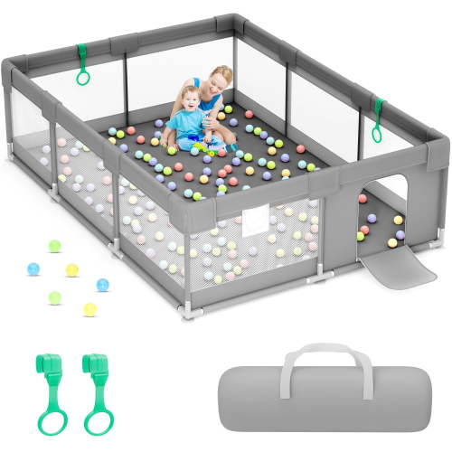 babyeap Baby Playpen,71*50 Inch Extra Large Baby Playards for Babies and Toddlers,Fence Baby Play Yards for Indoor & Outdoor with Breathable Mesh,Dark Gray