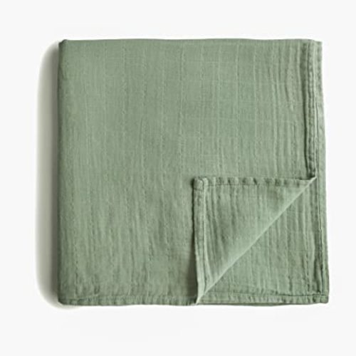 mushie Muslin Baby Swaddle Blanket | 100% Organic Cotton (Sage)