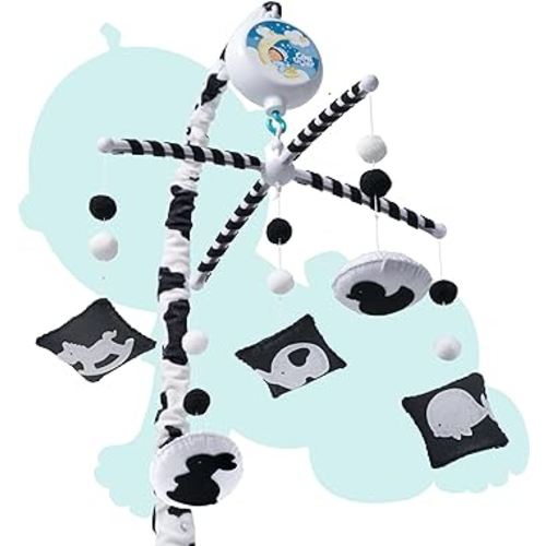 EVERLOVE Montessori Mobile Baby for Crib (TINITIGIES) - Digital Music Box with 12 lullabies & 3 Modes (Rotating only, Music only, Rotating with Music) - Black and White Baby Mobile for Boys & Girls