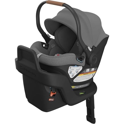 UPPAbaby Aria Lightweight Infant Car Seat/Just Under 6 lbs for Easy Portability/Base with Load Leg + Infant Insert Included/Direct Stroller Attachment/Greyson (Charcoal Mélange/Saddle Leather)