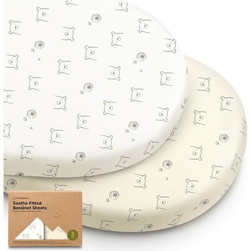 2-Pack Organic Bassinet Sheets for Girls, Boys - 100% Cotton Bassinet Mattress Sheets Compatible with Halo Bassinest Swivel Sleeper, Graco, Baby Delight, Chicco, Fitted Bassinet Sheets (Bumble Bear)