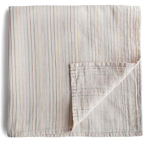 mushie Muslin Baby Swaddle Blanket | 100% Organic Cotton (Retro Stripe)