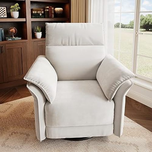 GarveeHome Power Recliner Chair Swivel Glider Upholstered Chenille Nursery Rocker Reclining Sofa Chair with Charging Port, Double-Layered Armrests & Side Pocket for Living Room and Bedroom (Beige)