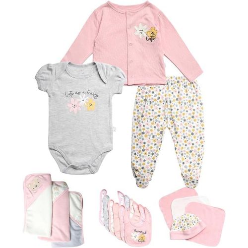 Duck Duck Goose Newborn Baby Take Me Home Layette Gift Set - 16 Piece Jacket, Pants, Bodysuit, Romper, Hat, Washcloth (0-9M)