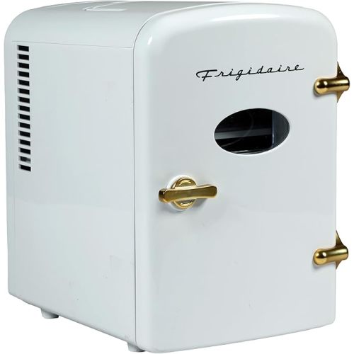 Frigidaire Retro Mini Personal Fridge Cooler, Holds up to 9 Cans, Portable for Car, Office, Bedroom, Dorm Room, or Cabin, Includes 110V AC and 12V DC cords - White Gold (Special Edition Color)
