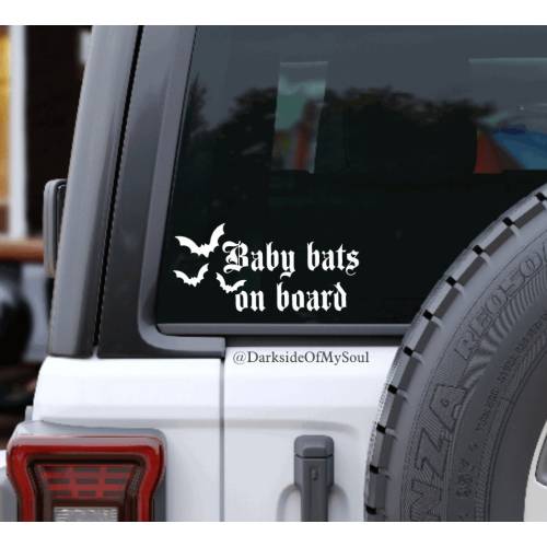 Baby Bat on board, baby on board decal, tiny monsters on board, baby decal, goth baby decal, goth decal, goth parents decal, bat decal,