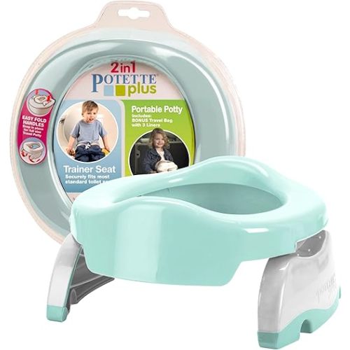 Kalencom Potette Plus 2-in-1 Travel Potty and Trainer Seat - Dual-Purpose Potty Training Toilet Seat - Portable Potty for Toddler Travel - with Durable, Lock-in Legs and Splash Guard - Pastel Mint