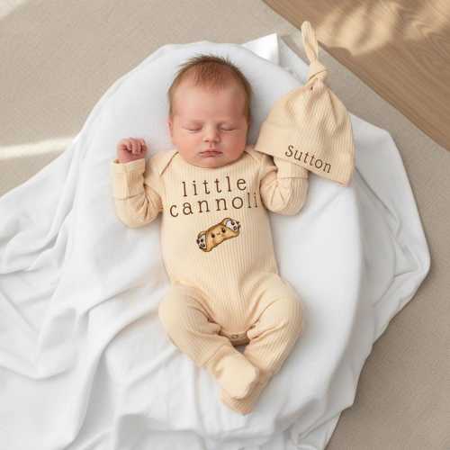 Little Cannoli Baby Bodysuit and Hat set, Baby Boy Italian Clothes, Baby Shower Gift Bodysuit, Cannoli Sleeper, Coming Home Outfit