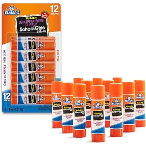 Elmer's Disappearing Purple School Glue Sticks Washable 6 Grams 12 Count