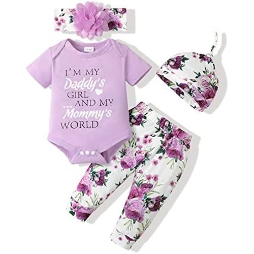 Renotemy Newborn Infant Baby Girl Clothes Summer Outfits Infant Romper Pants Cute Toddler Girl Clothes Gift Set