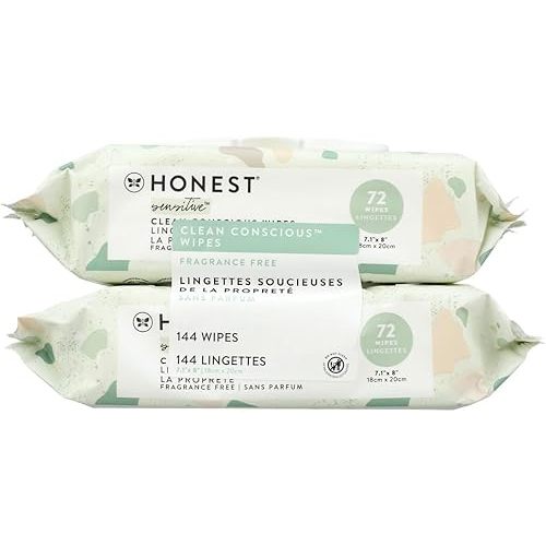 The Honest Company Clean Conscious Multi-Use Wipes | Hypoallergenic + Unscented for Sensitive Skin | Over 99% Water, Compostable, Plant Based, Baby Wipes | Geo Mood, 144 Count