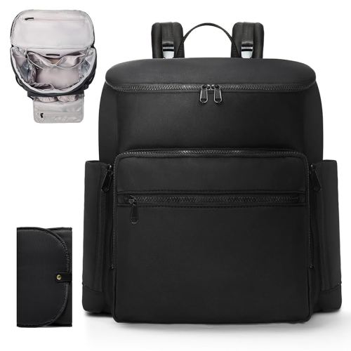 ILCOLPO Diaper Bag Backpack, Neoprene Bag Backpack, Large Diaper Backpack with 16 Diaper Bag Organizers, 4 Insulated Pockets, Lighweight Travel Baby Bag with Changing Pad for Mom & Dad, Black