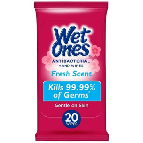 Wet Ones Gentle Sanitizing Antibacterial Hand Wipes for Sensitive Skin, Fresh Scent, Hypoallergenic, 20 Ct Travel Pack
