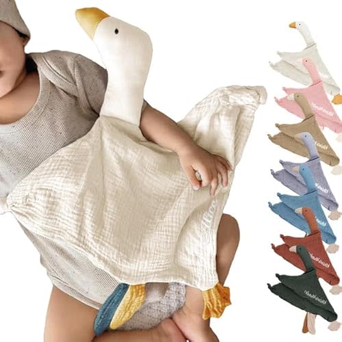 Custom Cotton Muslin Baby Comfort Blanket with Cute Goose Design – Ideal for Christening or Birth(Cream)