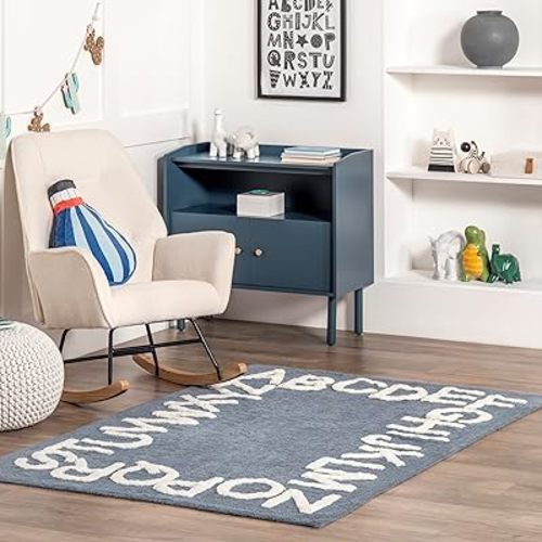 nuLOOM Kids Washable Round Alphabet Area Rug, 4' Round, Blue