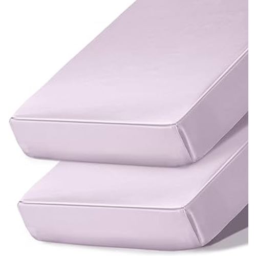 2 Pack Satin Crib Sheets for Baby, Silky Comfy Breathable Crib Sheets for Standard Crib and Toddler Mattresses (Lavender, 28 x 52 x 9 in)