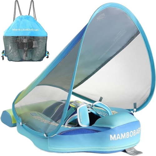 HECCEI Mambobaby Float with Canopy Non Inflatable Pool Swim Float, Rainbow Green