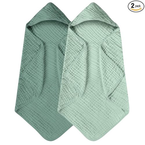 Yoofoss Hooded Baby Towels for Newborn 2 Pack 100% Muslin Organic Cotton Baby Bath Towel with Hood