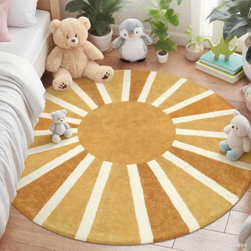 Lahome Boho Round Rugs,6ft Washable Non-Slip Small Round Area Rug Throw Soft Sofa Kids Nursery Room Rug Rainbow Sun Print Distressed Round Carpet for Bedroom Entryway Living Room Dining Room