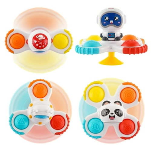 3 Pcs Suction Cup Spinner Toys for Toddlers 1-3, Soft Fidget Spinning Toys for Baby Bathing Eating, Sensory Dimple Toys with Suction Cups for Window Glass, Space Edition