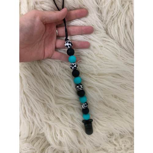 Turquoise Cow Print Pacifier Clip, Western Inspired Teal Pacifier Clip, Western Boy Pacifier Clip, Teal Cow Print Pacifier Clips Baby Boy