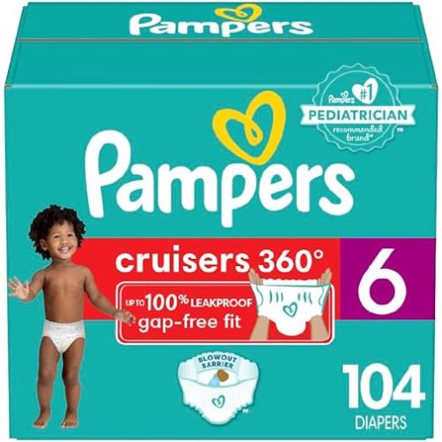 Pampers Cruisers 360 Diapers - Size 6, One Month Supply (104 Count), Pull-On Disposable Baby Diapers, Gap-Free Fit