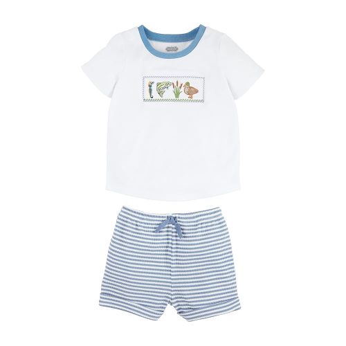 Mud Pie Children's Fishing Smocked Short Set; 12-18M