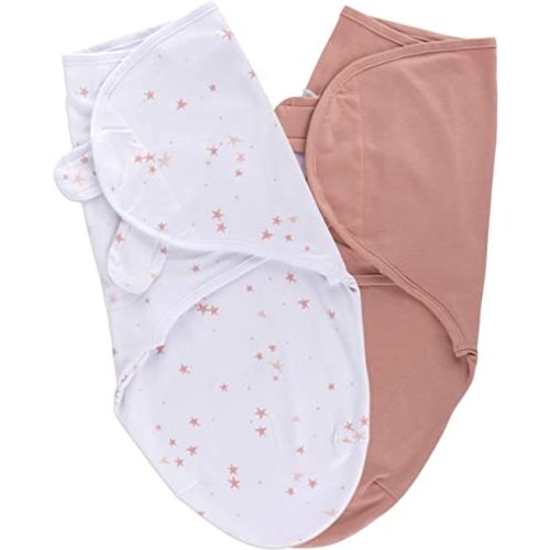 Ely's & Co. Adjustable Swaddles for Newborn, Baby Swaddles 0-3 Months, Velcro Swaddle Sack for Baby Girl, 100% Cotton, 2 Pack (Dusty Rose and Mauve Pink Star)