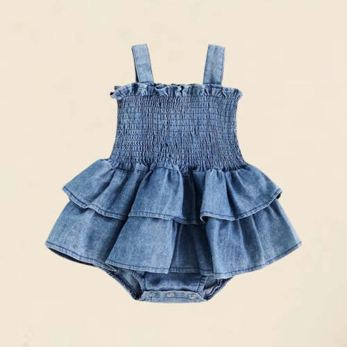 Ruffled Denim Romper