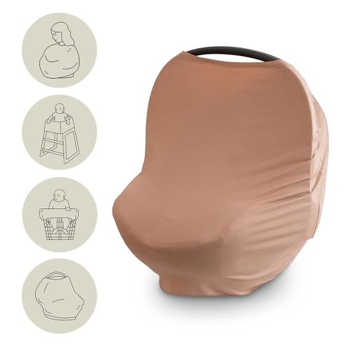 mushie Baby Car Seat Canopy Cover | Breathable & Stretchy Multi Use Cover for Breastfeeding, Nursing, High Chair, Shopping Cart, Strollers (Natural)