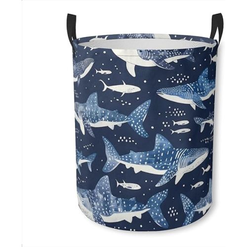 Laundry Basket Whale Shark Collapsible Laundry Hamper with Handles Clothes Storage Bin for Household Bedroom Bathroom