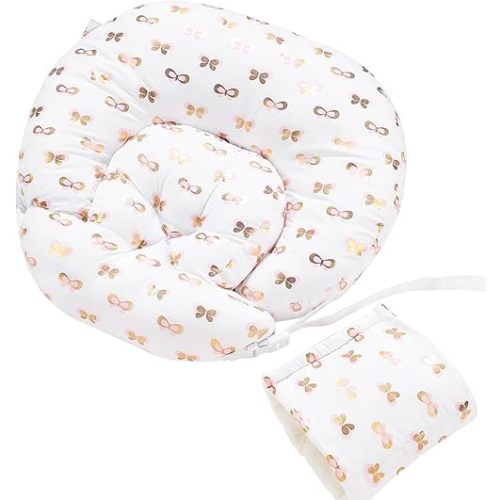 Little Grape Land Nursing Pillow, Multifunctional Breast Feeding Pillow with Arm Pillow, 3pk Baby Support Pillow with Adjustable Waist Strap and Removable Cover, Pink Gold