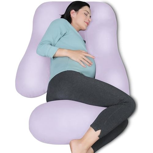 MOON PARK Pregnancy Pillows for Sleeping - U Shaped Full Body Maternity Pillow with Removable Cover - Support for Back, Legs, Belly, HIPS - 57 Inch Pregnancy Pillow for Women - Purple
