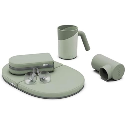 Lalo Bathtime Essentials - Includes Knee & Elbow Saver, Rinse Cup, & Spout Cover - Comfortable & Secure Baby Bath Essentials Made with Safe, Durable Materials and Easy to Clean - Sage